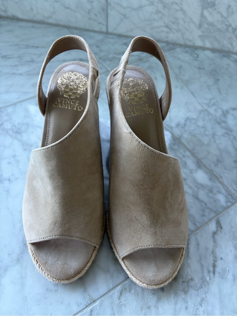 NWOT Vince Camuto Women's Beige Suede Slingback Espadrille Wedges